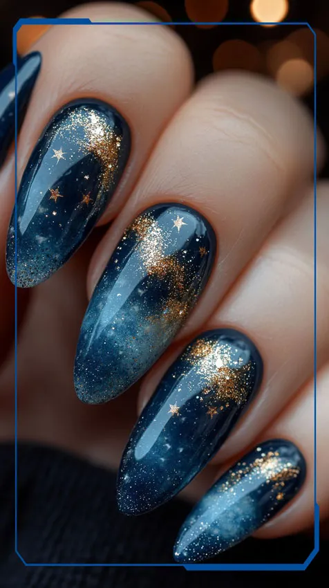 طراحی ناخن گلکسی با ورق طلا